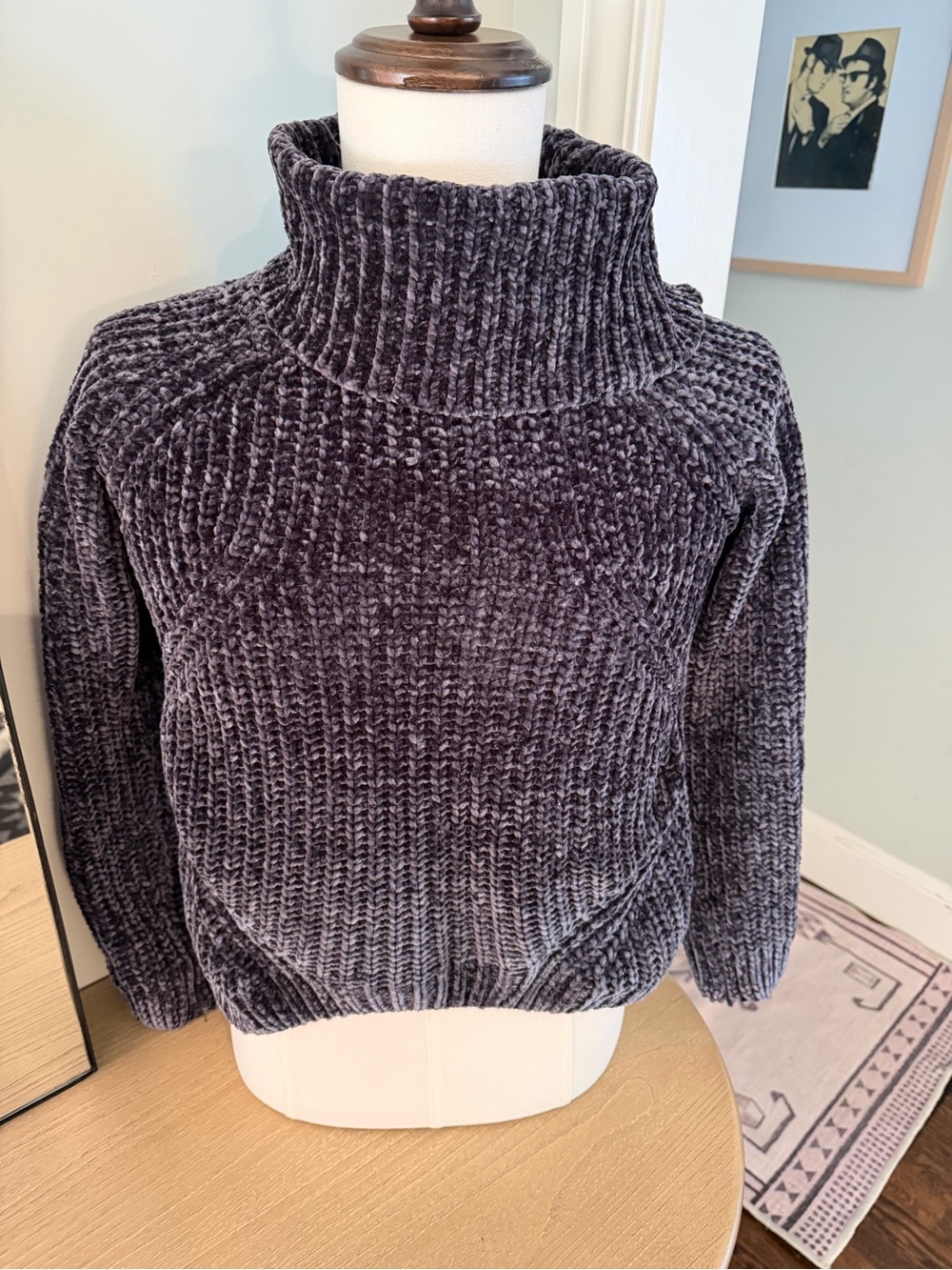 Cozy Plush Chenille Turtleneck Sweater - Charcoal Gray